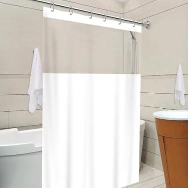 Imagem de Cortina de Box Com Visor Transparente Em PVC Impermeável Para Banheiro Anti Mofo Com Ganchos (Branco)