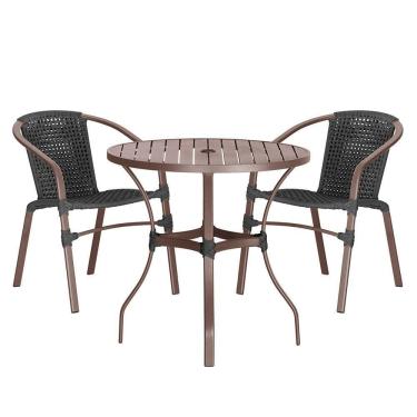 Imagem de 02 Cadeiras Floripa E Mesa Roma 100cm Marrom Trama Preto