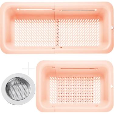 Imagem de LASSHSWA Escorredor e coador dobráveis para cozinha, cesto sobre a pia para cozinha, coador de alimentos de macarrão de frutas, escorredor de plástico expansível com um filtro de ralo de pia de aço