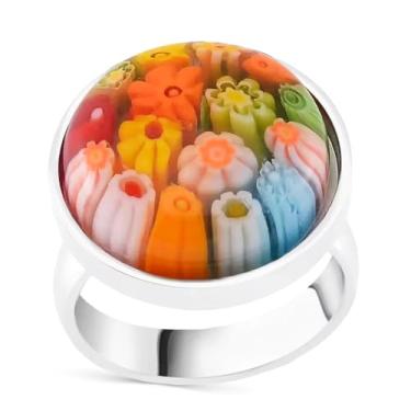 Imagem de Compre LC Anel de flor de aço inoxidável de vidro multicolorido, estilo murano, para mulheres, joias, presentes de aniversário, 9, Vidro, vidro murano