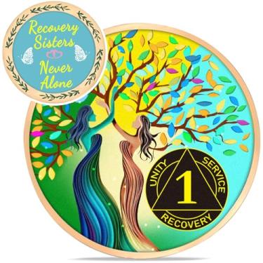 Imagem de LParkin Moeda de irmãs de recuperação, moeda de sobriedade de 1 ano, moeda AA árvore da vida, presentes de sobriedade para mulheres, símbolo de aniversário sóbrio, medalhão de alcoólicos anônimos