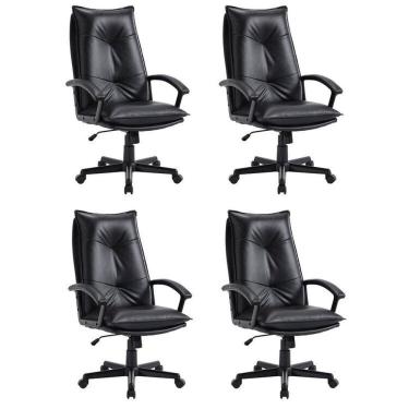 Imagem de Kit 4 Cadeiras para Escritório Denver Courino Preto