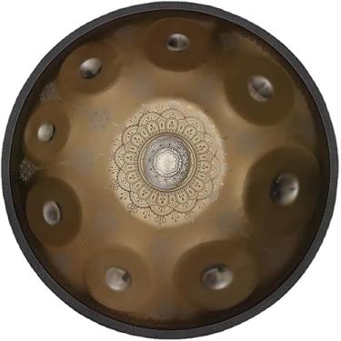 Imagem de 9 Notas Handpan Em Ré Menor 22 Polegadas Tambor De Mão De Aço, Gravação A Laser Não Desbota, Com Bolsa De Mão, Baquetas, Tripé De Bateria, Para Produção De Áudio Profissional, Gold
