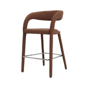 Imagem de Banqueta Alta Vienne Estofada SintéticA Marrom - Waw Design