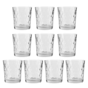 Imagem de Jogo 10 Copo de Vidro Transparente para Whisky Diamond 360ml Em Casa T