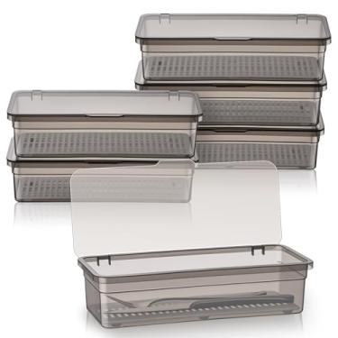 Imagem de Remerry Bandeja de talheres com tampa e escorredor, organizador de utensílios de plástico, caixa de armazenamento transparente de talheres de cozinha com tampa e escorredor, caixa de armazenamento de