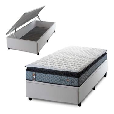 Imagem de Conjunto Box Baú Branco Chicago Cinza 96x203x64 Espuma D33