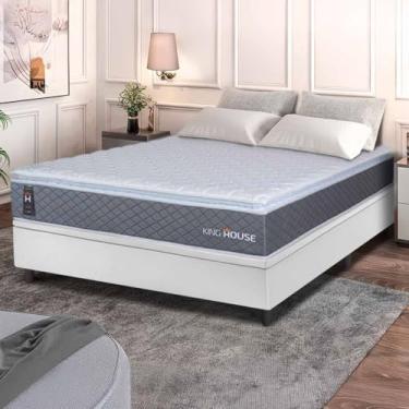 Imagem de Conjunto Box Baú Branco Argel Cinza Espuma D33 Casal 138x188x74 - King House