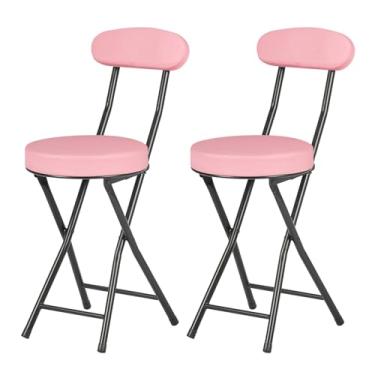 Imagem de Bancos dobráveis acolchoados acolchoados, banco de bar dobrável com encosto, capacidade de 99,8 kg, cadeira dobrável redonda portátil dobrável de 48 cm para uso ao ar livre, cozinha, acampamento