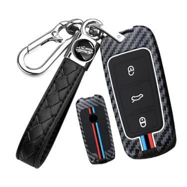 Imagem de HIBEYO Capa de chaveiro adequada para Volkswagen VW CC Passat B6 B7 Passat 3C CC Maogotan Metal & Silicone chaveiro remoto inteligente brilha no escuro chaveiro B (linhas vermelhas e azuis)