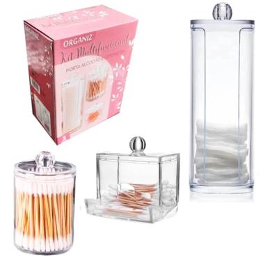 Imagem de Kit com 3 Dispenser Porta Cotonetes Algodão Organizador em Acrílico