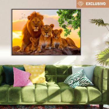 Imagem de Quadro família de leão com 2 filhotes - MeMoldura, 60X90, Moldura Pret