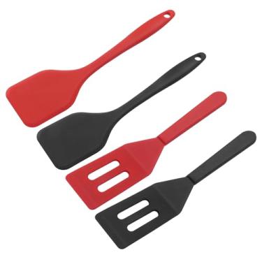 Imagem de Hitefu 4 miniespátulas flexíveis, espátulas de silicone antiaderente com compartimentos, conjunto de espátulas pequenas para brownie, biscoitos, ovos, assar e cozinhar (preto e vermelho)