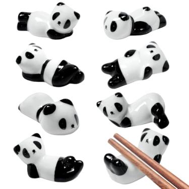 Imagem de 8 peças de suporte de pauzinhos de panda de cerâmica, suporte para descanso de pauzinhos, suporte fofo para pauzinhos, garfos, colher, pincéis de pintura