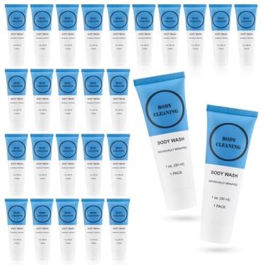 Imagem de RSQAZQ 60 peças de sabonete líquido corporal tamanho viagem, embalado individualmente, 28,3 g, mini gel de banho – artigos de higiene de limpeza nutritivos para homens e mulheres, ideal para hotéis