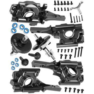 Imagem de hopsupRC Aluminum Front Rear Bulkhead Gearbox Steel Diff Gear Upgrades for 1/16 E-Revo VXL,Slash 4WD,Summit,Alloy RC Gearbox w/Transmission Gear Hops Up,Black