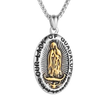Imagem de HZMAN Colar com pingente de Virgem Maria de aço inoxidável - Nossa Senhora de Guadalupe, Aço inoxidável, Sem Pedra Preciosa