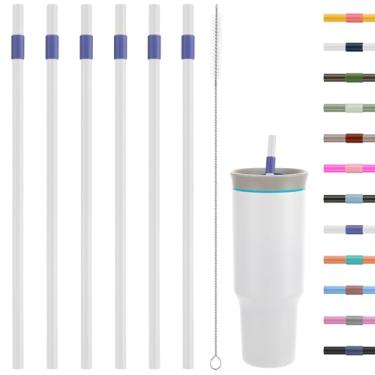 Imagem de Canudos de substituição compatíveis com copo de viagem Owala de 1,134 g - inclui 6 canudos e 1 pacote de escova de limpeza (branco-roxo)