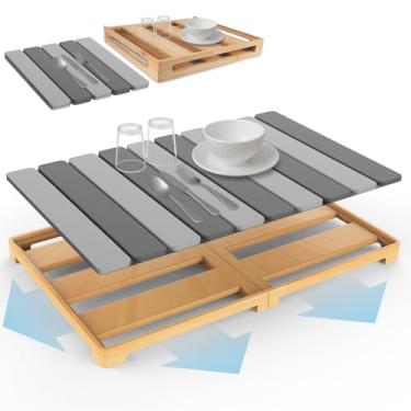 Imagem de ArtyCozy Tapete de secagem de pedra dobrável com suporte para balcão de cozinha, 61 cm x 40 cm, cinza escuro e claro