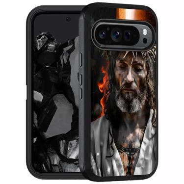 Imagem de FQTBCEARI Capa projetada para Google Pixel 10 Pro XL/Google Pixel 9 Pro XL, capa protetora de corpo inteiro com 3 camadas à prova de choque de grau militar, Jesus Cristo