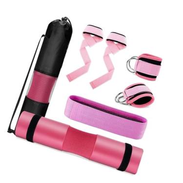 Imagem de simhoa Conjunto de almofadas para agachamento com barra, proteção para pescoço, ombros e tornozelos, almofada para barra de impulso do quadril, Rosa