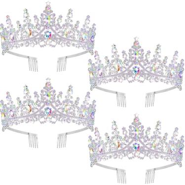 Imagem de Otoolling 4 peças de tiaras e coroas para mulheres, tiara de cristal de princesa com pente de strass acessórios de cabelo (AB prateado)