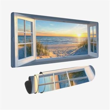 Imagem de Tapete de mesa de praia 900 x 400 mm, mouse pad de paisagem 89,9 x 39,9 cm, à prova d'água, acessórios de mesa de escritório para presentes femininos, tapete de mouse XXL com base de borracha