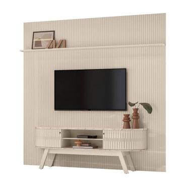 Imagem de Painel Piso Teto New Guaporé com Rack Bancada Valência New Laguna Calacata Off White - Madetec