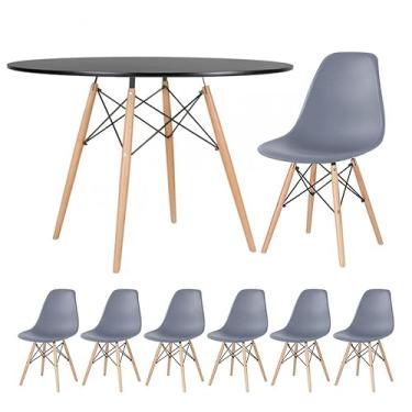 Imagem de Loft7, Kit - Mesa redonda Eames 120 cm preto + 6 cadeiras Eiffel Dsw Cinza escuro