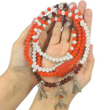 Imagem de Colar Guia Cristais Maria Navalha Tridente - Balaio de Santo, Vermelho