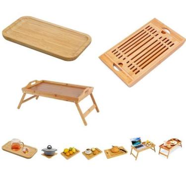 Imagem de Kit Café da Manhã Linha Bambu 3 Peças Bandeja Mesinha e Migalheira - F