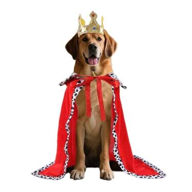 Imagem de Fantasia de rei de Halloween para cães vermelhos, conjunto de capa e chapéu de coroa, fantasia engraçada de rei e príncipe, roupa para cães grandes, roupas de festa de cosplay de Halloween, acessórios