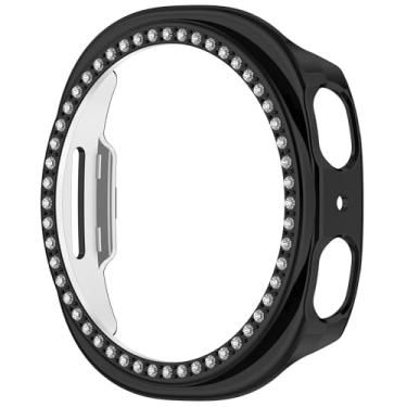 Imagem de Disscool Capa compatível com Samsung Galaxy Watch 8 40 mm Smartwatch antiqueda rígida PC capas protetoras de substituição diamante sintético decoração capa acessórios de relógio (preto)