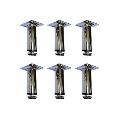Imagem de 6 Pé Para Móveis Armários Redondo Cromado 10cm Regulável - Compras Fác