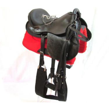 Imagem de Sela Preta Luxo De Arco Completa Pra Cavalo + Freio Inoxidável + Manta