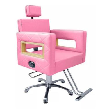 Imagem de Cadeira Berlin Reclinável Hidráulica estrela Salão estofado Rosa Claro