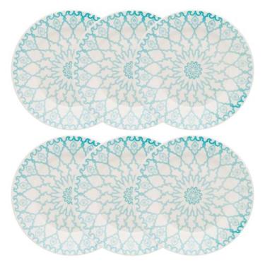 Imagem de Kit Jogo 6 Pratos Rasos Biona Mandala em Cerâmica Decorada 24 cm - Oxf