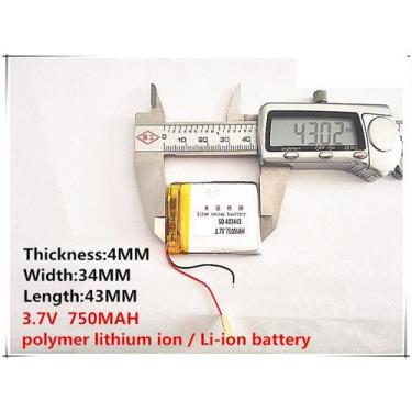 Imagem de Bateria 403443 com 750mah 4mmx34mmx43mm 2 fios 3,7v - LITE