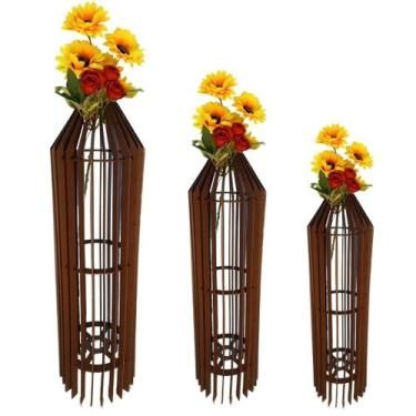 Imagem de Vaso de Chão Decorativo Grande MDF PENEDO - LENOBRE, Marrom, Kit com 3