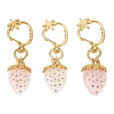 Imagem de Magibeads 3 peças de chaveiro de morango, berloques de bolsa de liga dourada, berloques fofos, chaveiros rosa para mulheres, fechos de pressão giratórios fofos para bolsas, lembrancinhas de festa de