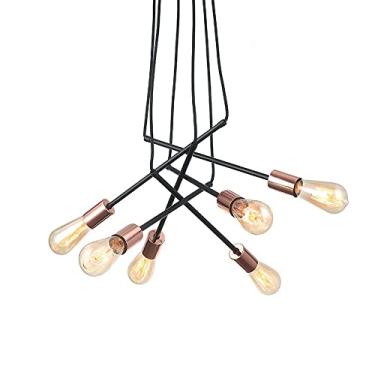 Imagem de Pendente Em Metal E Tubos Na Cor Preta E Capa Do Soquete Na Cor Cobre, Com Soquetes 6xe27, Potencia Maxima De Cada Lampada De 40w, Medindo 53x30cm New Line 110v