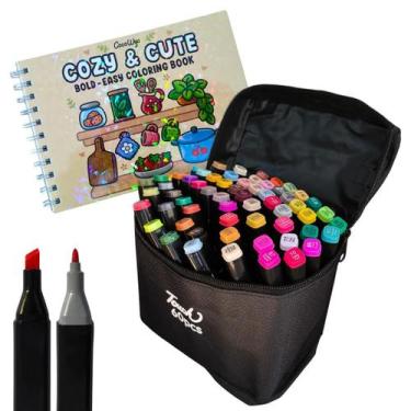 Imagem de Kit Canetinhas 60 Cores com Maleta Livro de Colorir Capa Dura Holográf