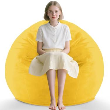 Imagem de SIMFLAG Cadeira de pufe de 6 m, poltronas confortáveis com enchimento de espuma de memória, sofá fofo com capa de veludo holandês, cadeiras de lágrima para sala de estar, sala de jogos - limão