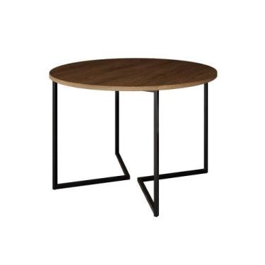 Imagem de Mesa Jantar Industrial Redonda Amêndoa Base V Ferro Preto Tampo 110Cm 