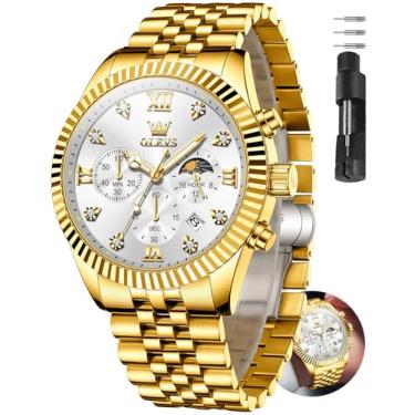 Imagem de OLEVS Relógio masculino, relógios masculinos clássicos prateados, à prova d'água, aço inoxidável, números romanos, relógio masculino fácil de ler, Pulseira de ouro, face prateada-2932, Round, relógio