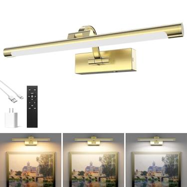 Imagem de Luminária de latão para parede - Luz de arte regulável e recarregável de 40,6 cm com tempo de luz de 25H, ângulo ajustável, temporizador de 3 temperaturas de cor - perfeita para pinturas e decoração