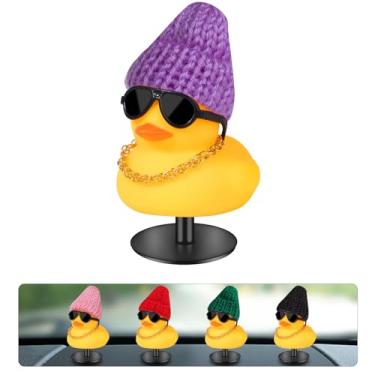 Imagem de AILOVETECK Pato de painel com suporte de plugue de pato, patos de borracha para decoração de jipe de carro, patos de carro para painel, presente engraçado de acessórios de painel de carro, pato