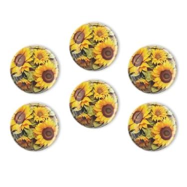 Imagem de BaHomeck 6 peças de ímãs de geladeira brilhantemente coloridos girassóis redondos forte magnético ímã de geladeira de vidro, ímãs adesivos decorações para quadros brancos de escritório, cozinha, casa