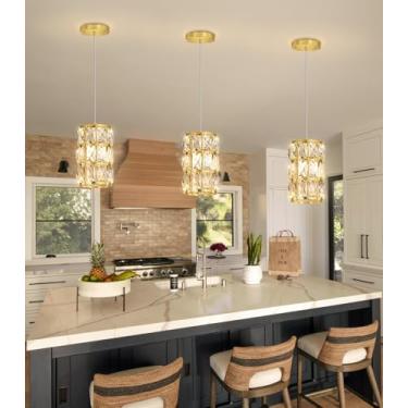 Imagem de 1 luminária moderna de cristal para ilha de cozinha, lustre de iluminação LED regulável e glamourosa para sala de jantar corredor lâmpada de canto dourada