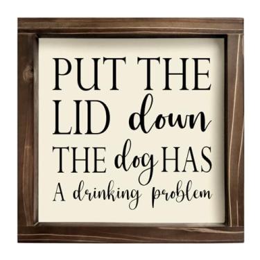 Imagem de Kercan Decoração de banheiro placa de banheiro de madeira rústica engraçada decoração de parede de banheiro - placa de boca para baixo, placas engraçadas de banheiro decoração de apartamento para